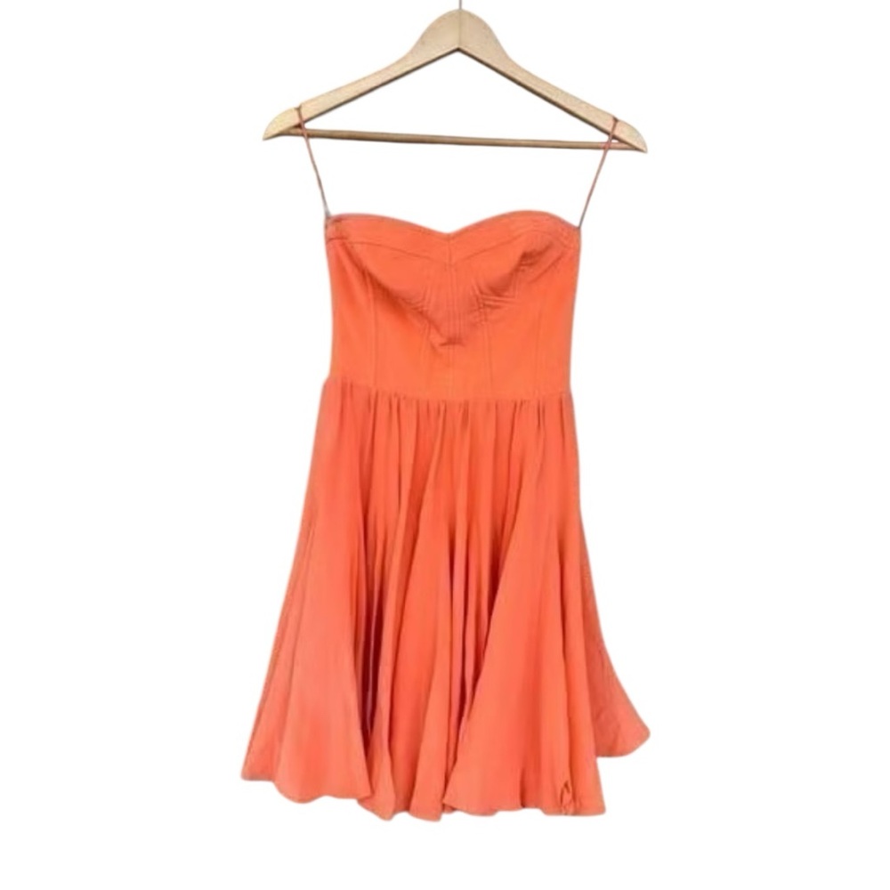 Rebecca Taylor Silk Flirty Strapless Corset-Top Dress Size 4 (Tangerine/Coral)
